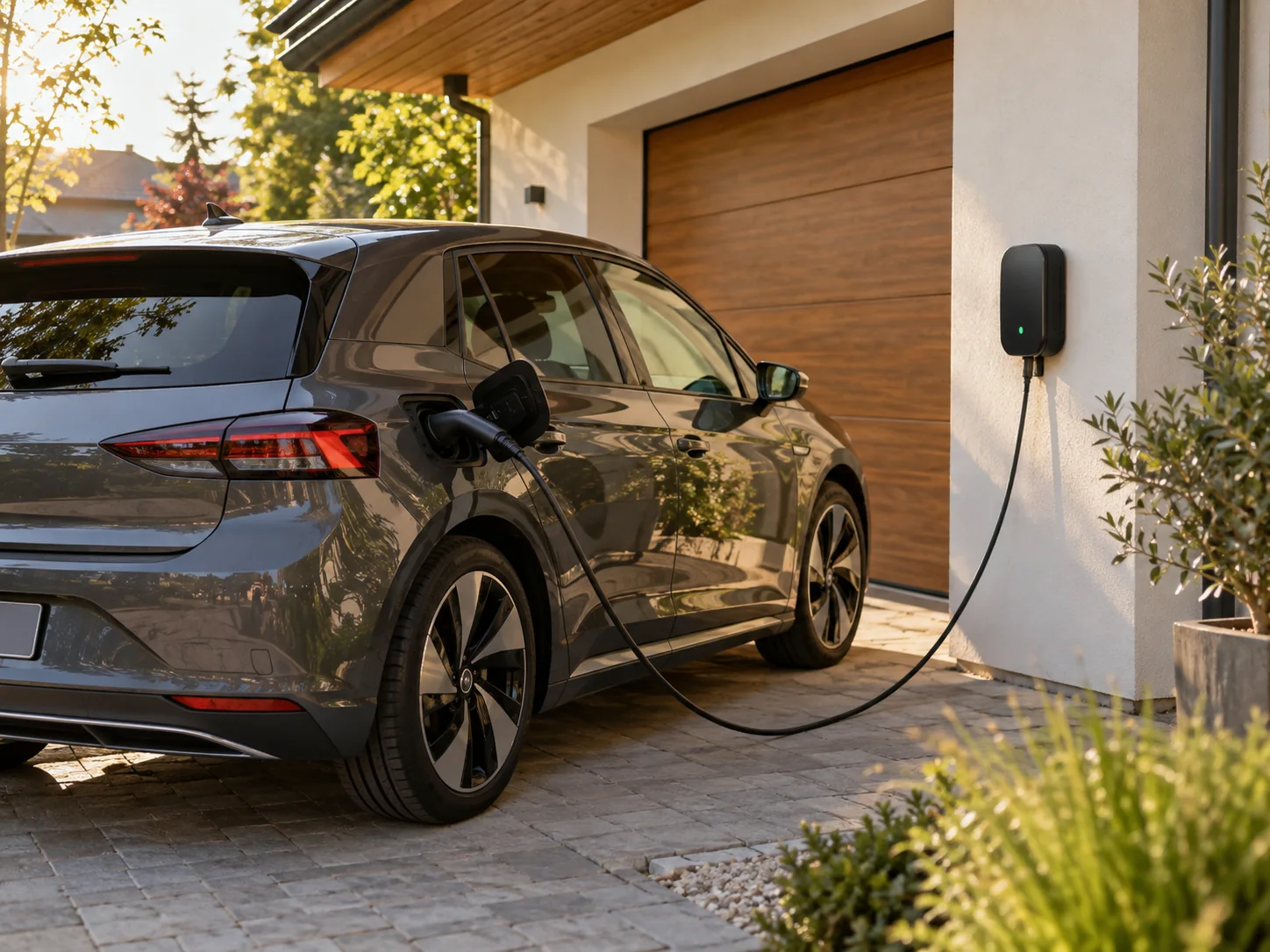 Elektromos autó otthoni fali töltővel – illusztráció
